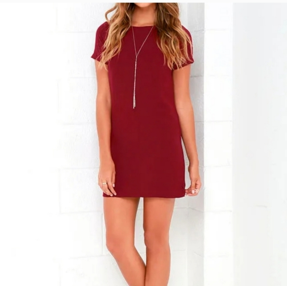 Lulu's shift and shout wine red shirt sleeve dress